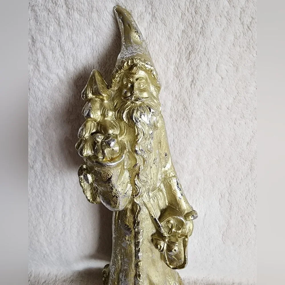 New shimmered Santa with Bag and Christmas tree Figurine 15 in long